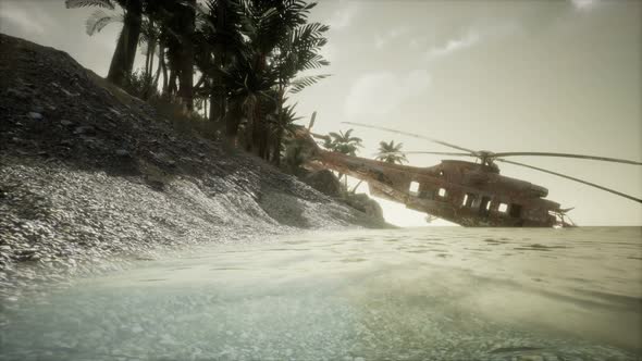 Old Rusted Military Helicopter Near the Island alt