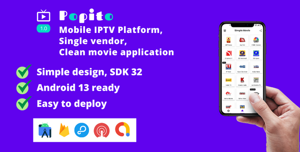 Popito - Mobile IPTV Platform | Single Vendor | Simple movie application