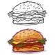 Cartoon Tasty Big Hamburger with Cheese and Tomato - GraphicRiver Item for Sale