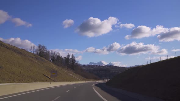 Road trip on the highway in Switzerland