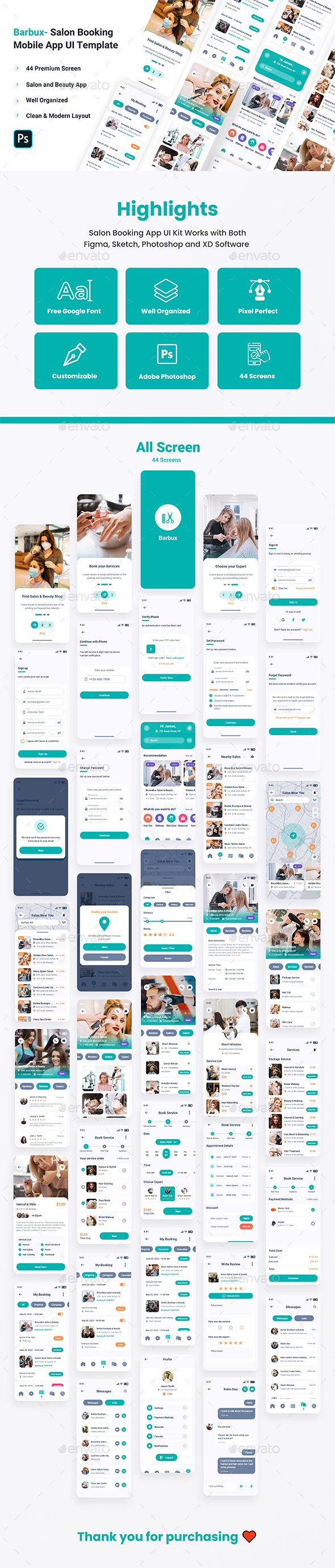 Barbux – Salon Booking Mobile App UI Template