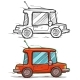 Cartoon Cute Retro Red Car Vector Icon - GraphicRiver Item for Sale