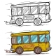 Cartoon Cute Yellow Retro Bus Vector Icon - GraphicRiver Item for Sale