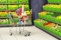 Shopping cart full of food in a grocery supermarket - PhotoDune Item for Sale