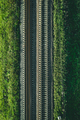 Aerial view of Railway railroad tracks through countryside - PhotoDune Item for Sale