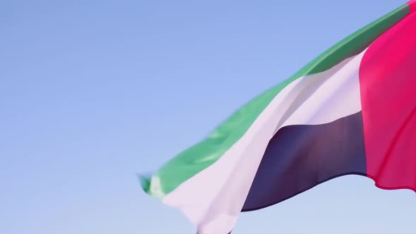 United arab emirates flag on the shoulders of a young brunette woman