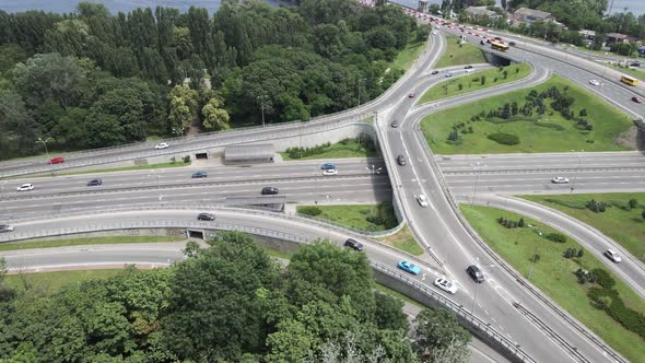 Cars on the Road Aerial View. Kyiv, Ukraine