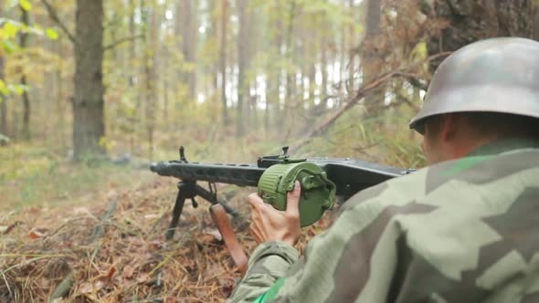 Historical Re-enactment. Re-enactor Dressed Like German Wehrmacht Infantry Soldier In World War II