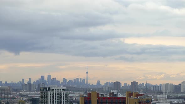 Cityscape timelapse with cloudy sky and high rise buildings in Toronto