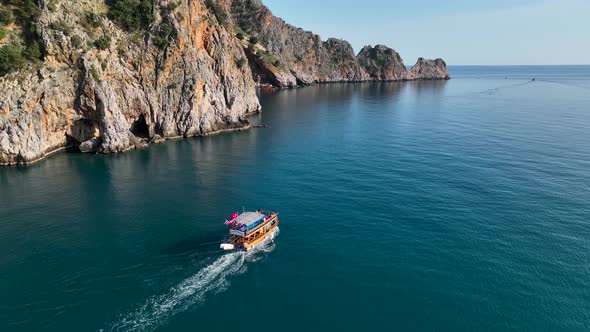 The yacht calls at the port aerial view 4 K