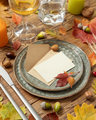 Autumn table setting with place card and envelope between leaves and berries close up, mockup - PhotoDune Item for Sale