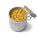 Open tin can with preserved corn on white background - PhotoDune Item for Sale