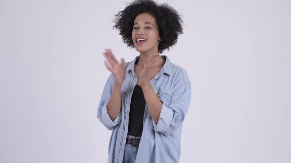 Happy Young Beautiful African Woman Clapping Hands