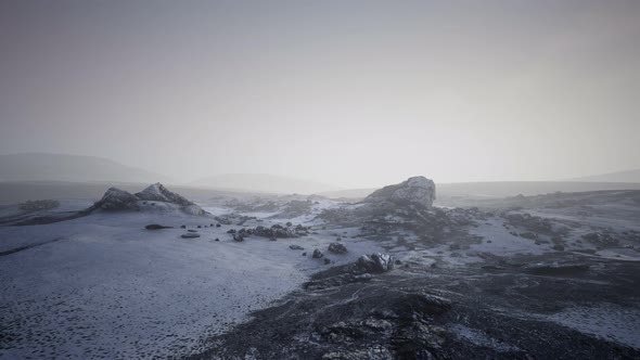 Antarctic Mountains with Snow in Fog