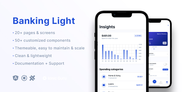 Banking Light – Crypto – Expenses | Mobile App Template | Ionic 7 | Capacitor 5