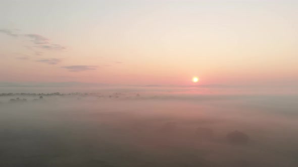 Misty Morning Scene at Sunrise Sky