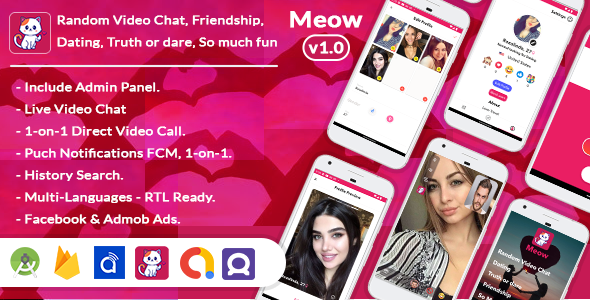 Meow - Android Full App Random Video Call - Dating - Gems - Subscriptions