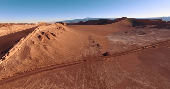 Aerial View Over the Road in World's Most Arid Desert - Atakama. Moon Valley. Chile