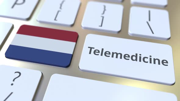 Telemedicine Text and Flag of the Netherlands on the Keys