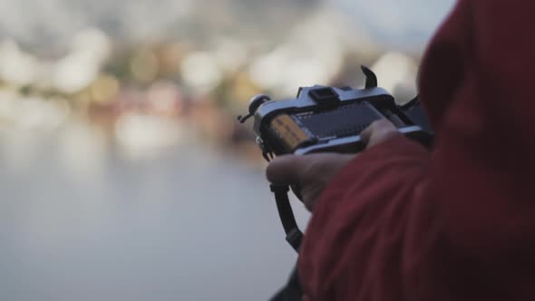 Hiker Closing Vintage Camera