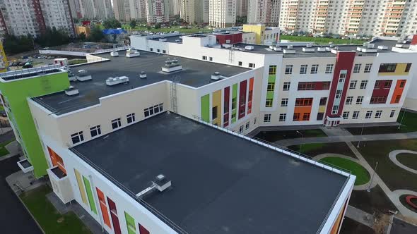 the exterior of the new modern school in the modern residential district,exterior