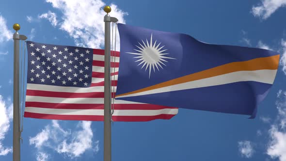 Usa Flag Vs Marshall Islands Flag On Flagpole