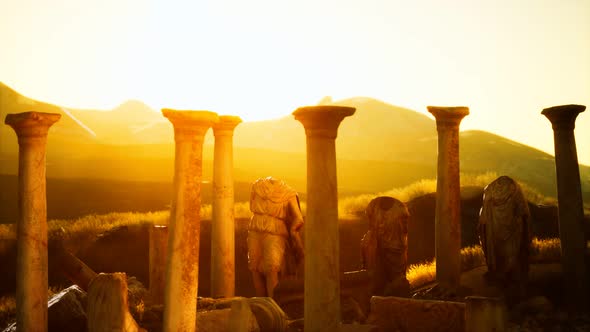 Old Roman Temple Ruins at Sunset