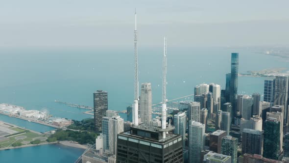 Overhead Aerial View Chicago Navy Pier Milton Lee Olive Park at Michigan Lake