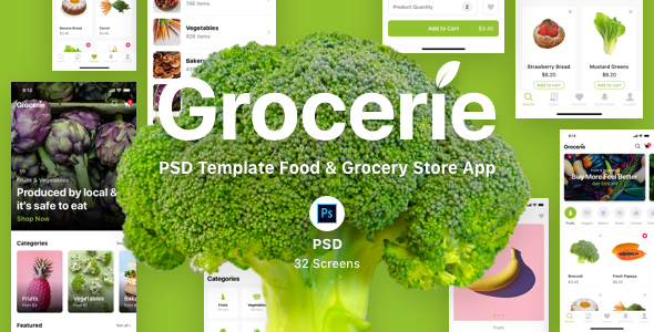 Grocerie - PSD Template Food & Grocery Store App
