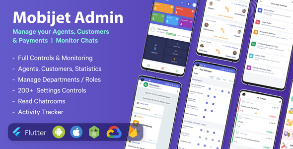 Mobijet ADMIN - Manage & Monitor Agents, Customer & Payments  | Android & iOS Flutter app