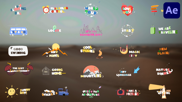 Travel Stickers Titles for After Effects alt