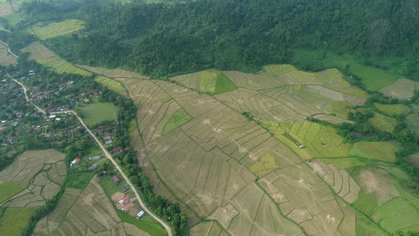 Nature landscape near town of Vang Vieng in Laos seen from the sky