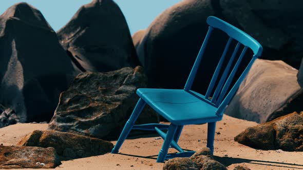 Retro Blue Wooden Chair on the Beach