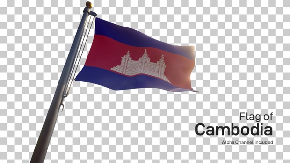 Cambodia Flag on a Flagpole with Alpha-Channel