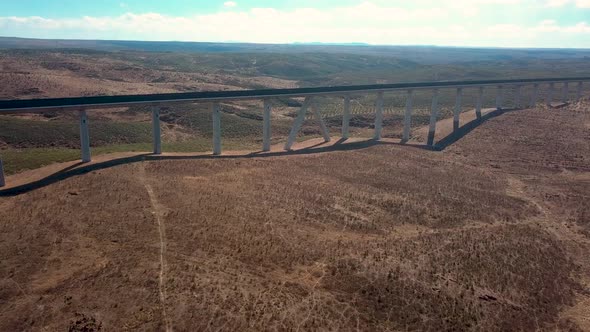 Aerial view of a viaduct for trains in Spain.