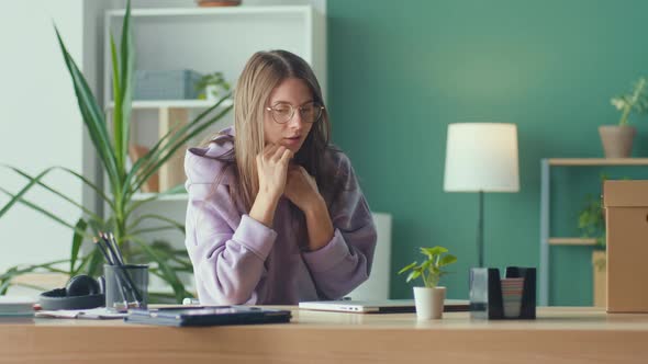 Shocked Frustrated Woman Sit at the Office Feels Stressed Due Unsaved Document