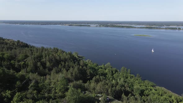 Nature of Ukraine: Dnipro River. Aerial View. Slow Motion