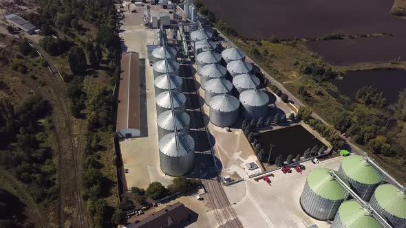 Aerial View of Agricultural Land and Grain Silo