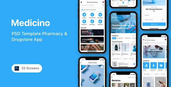 Medicino - PSD Template Pharmacy & Drugstore App