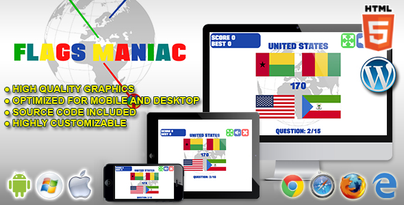 Flags Maniac - HTML5 Quiz Game
