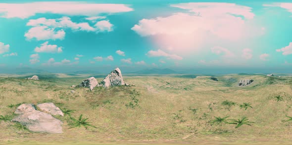 VR360 Big Stones From the High Mountain Lies on the Meadow