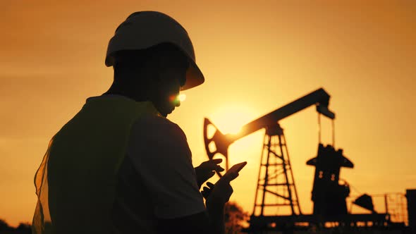 Silhouette Working Engineer Oil Rig