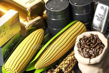 wheat corn and coffee beans. 3d illustration