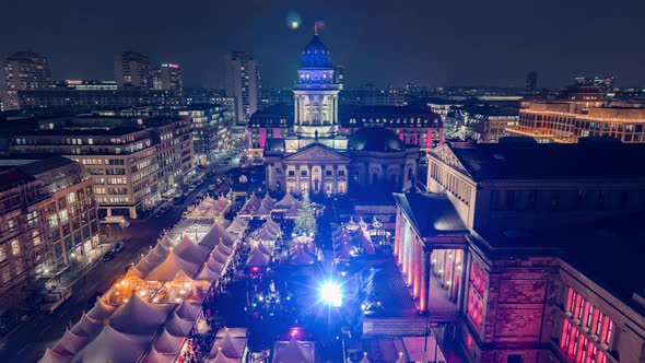 Night Time Lapse of christmas market at Gendarmenmarkt, Berlin, Germany