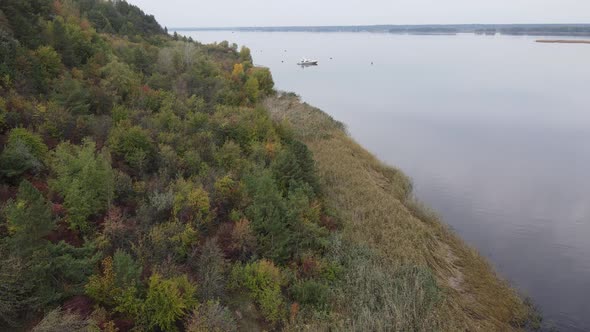 Beautiful Aerial View of the River Dnipro. Ukraine, Slow Motion