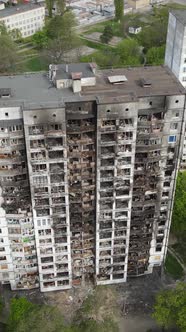Vertical Video of a Burnt and Destroyed House in Kyiv Ukraine