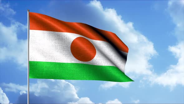 Niger Flag Waving in the Wind on the Background of Blue Cloudy Sky Seamless Loop