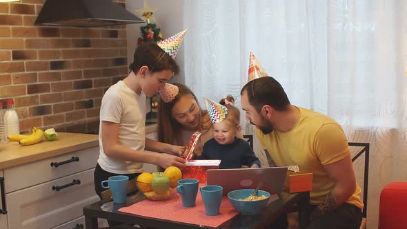 Happy Family Concept. Smiling Happy Birthday of Little Baby Girl, Daughter