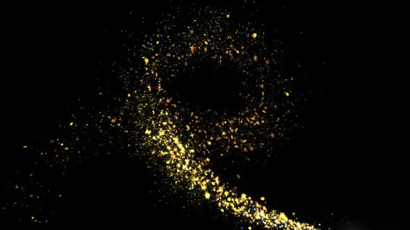 Gold Glittering Star Dust Circle Of Trail Sparkling Particles On Black