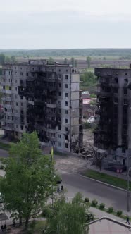 Vertical Video of a Wartorn House in Ukraine